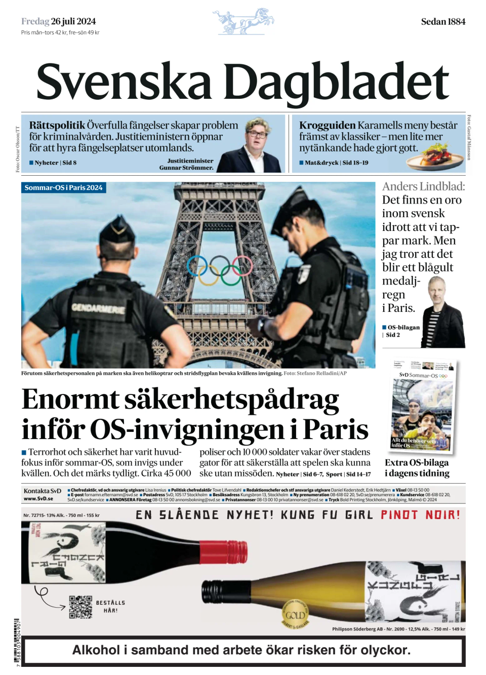 Prima-pagina-Svenska Dagbladet-edizione-di-oggi-20240726